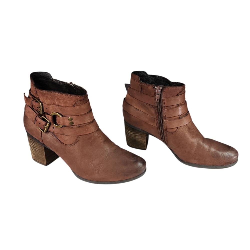 Josef Seibel Britney Ankle Boot 38 7-7.5 Women Brown Leather Straps Buckle 2.75"